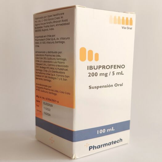 Ibuprofeno 200 mg/5 mL x 100 mL Suspensión Oral PHARMATECH CHILE, , large image number 0