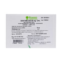 Gentamicina 80 mg/2 ml x 5 Ampollas Solución Inyectable BIOSANO
