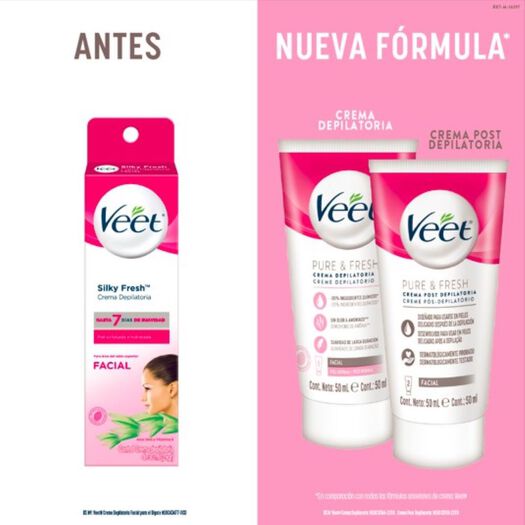 Veet Kit Crema Depilatoria Facial + Hidratante 2 x 50 ml, , large image number 1