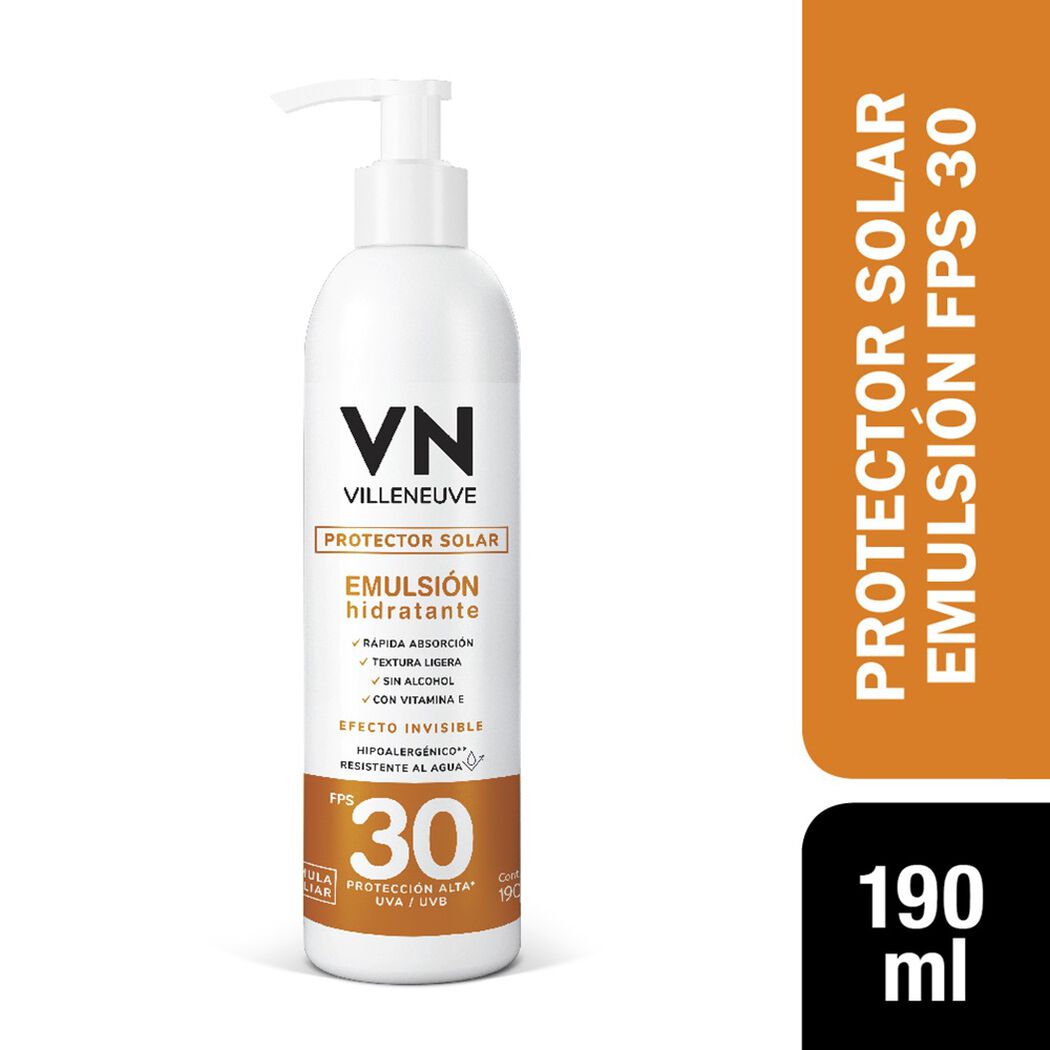 Protector Solar Villeneuve Emulsión Hidratante FPS 30 190 mL, , large image number 0