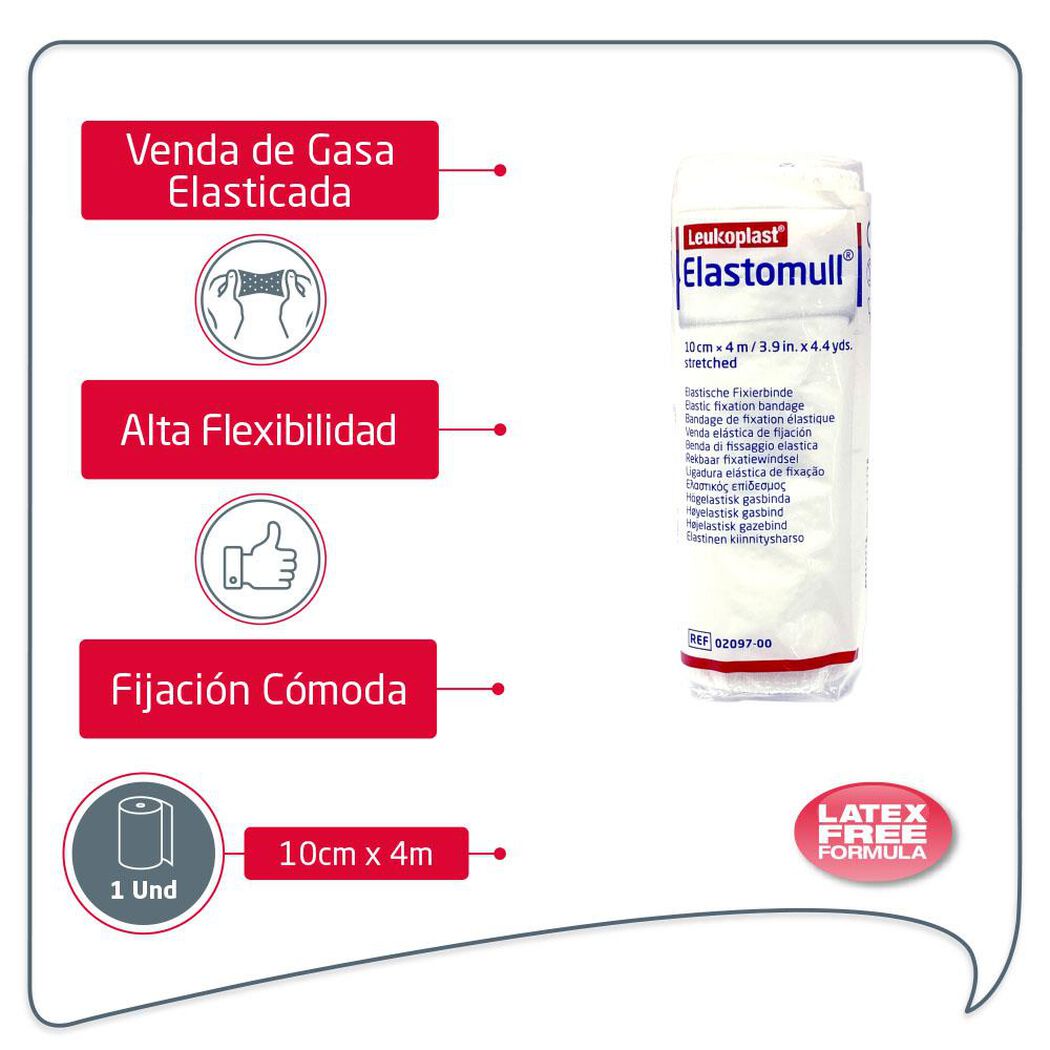 Elastomull Venda de Gasa 10 cm x 1 Unidad, , large image number 0