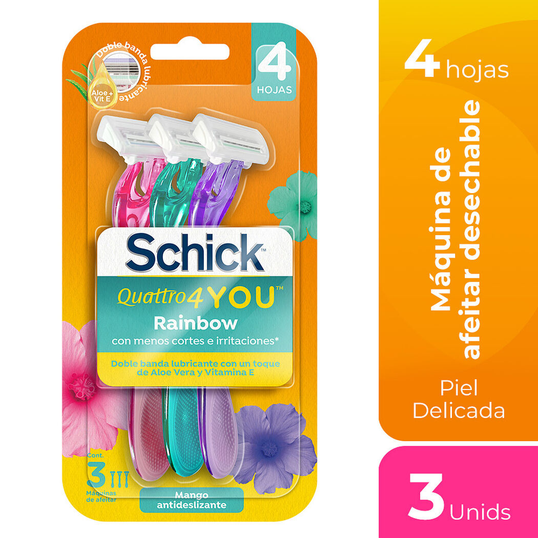 M&aacute;quina de Afeitar Schick Quattro 4 You Rainbow 3 un, , large image number 0