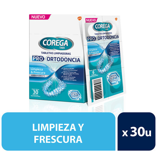 Tabletas Corega Limpiadoras de Protesis Dentales Pro Ortodoncia 30 un, , large image number 0