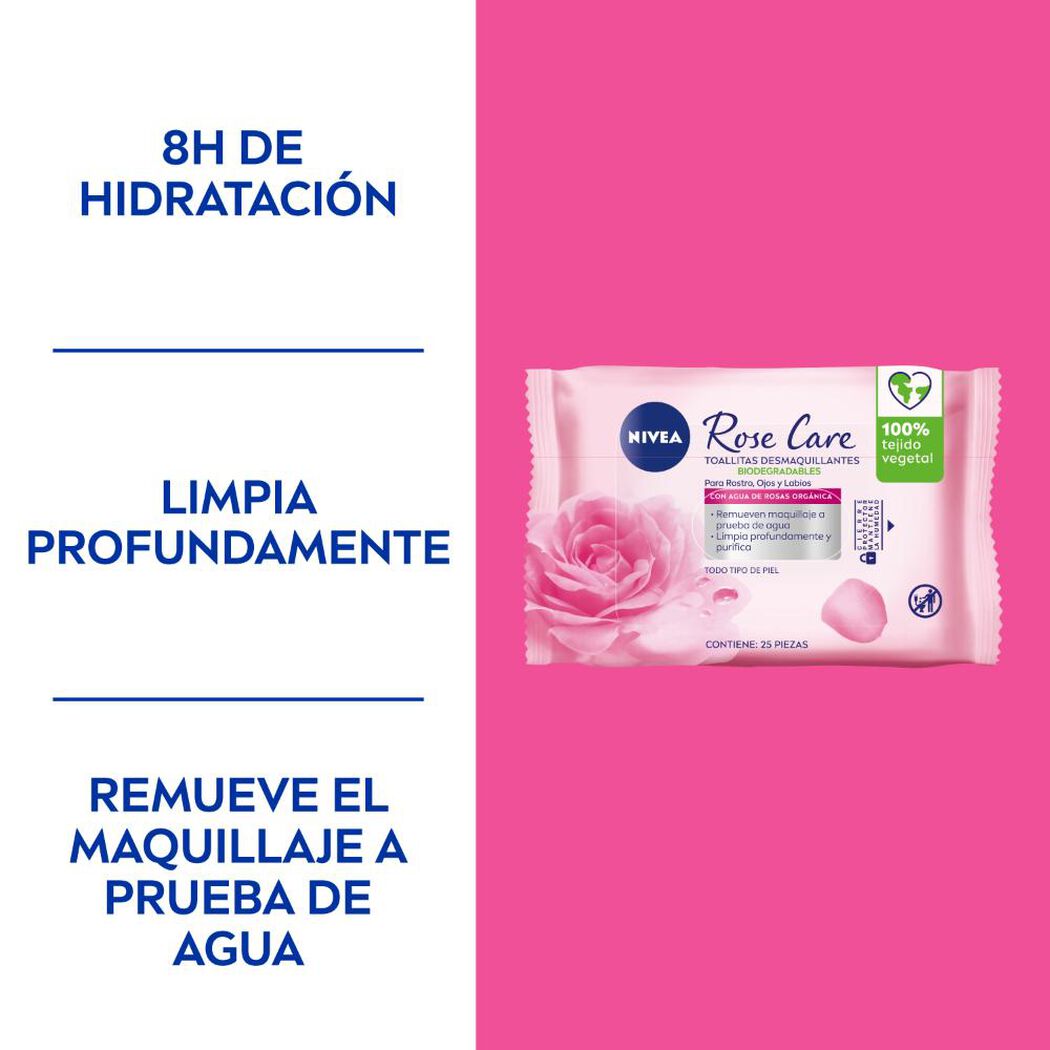 TOALLITAS DESMAQUILLANTES MICELARES NIVEA ROSE CARE 25 UNDS, , large image number 1