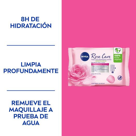 TOALLITAS DESMAQUILLANTES MICELARES NIVEA ROSE CARE 25 UNDS, , large image number 1
