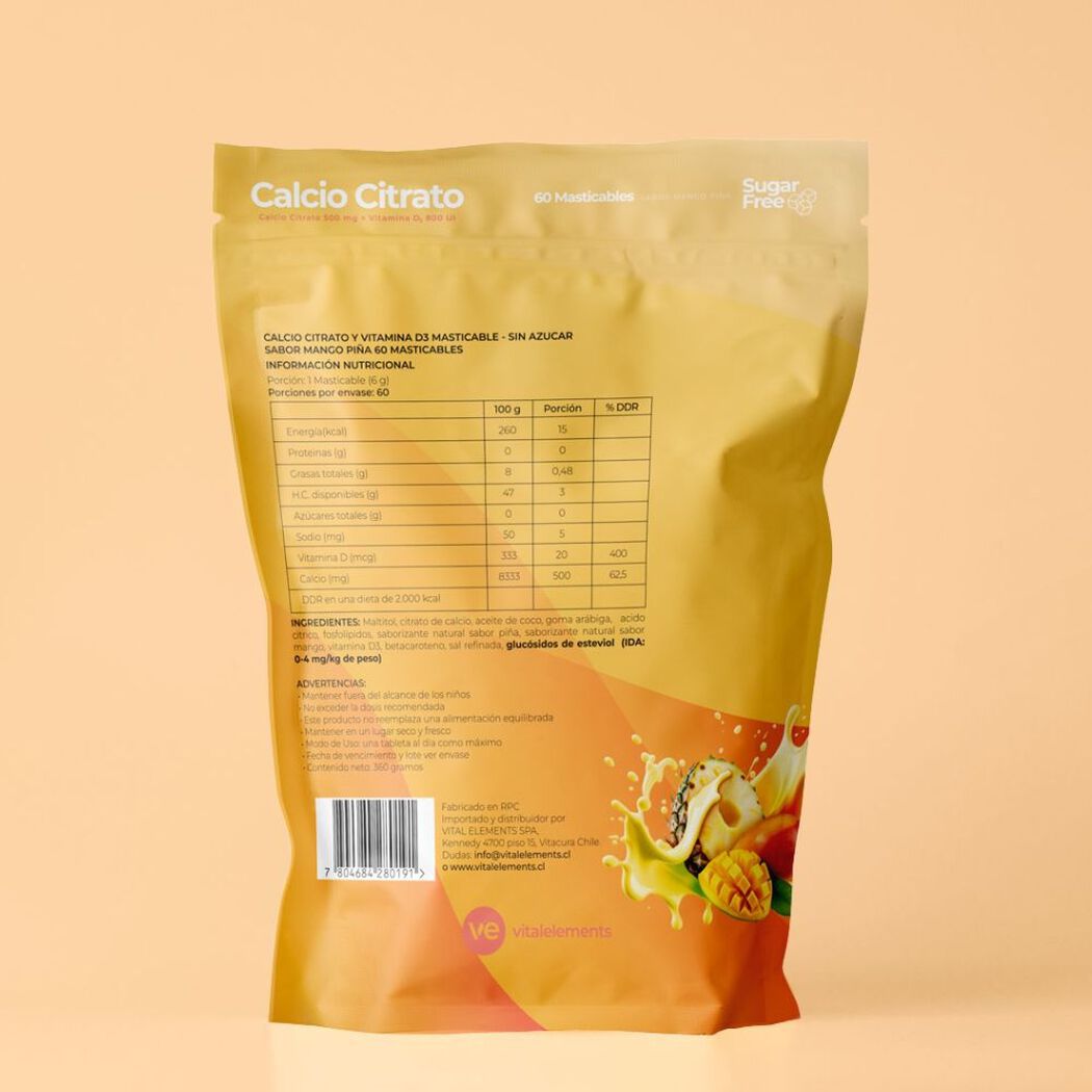 Calcio Citrato + Vitamina D3 VitalBones Sabor Mango Pi&ntilde;a x 60 masticables, , large image number 1