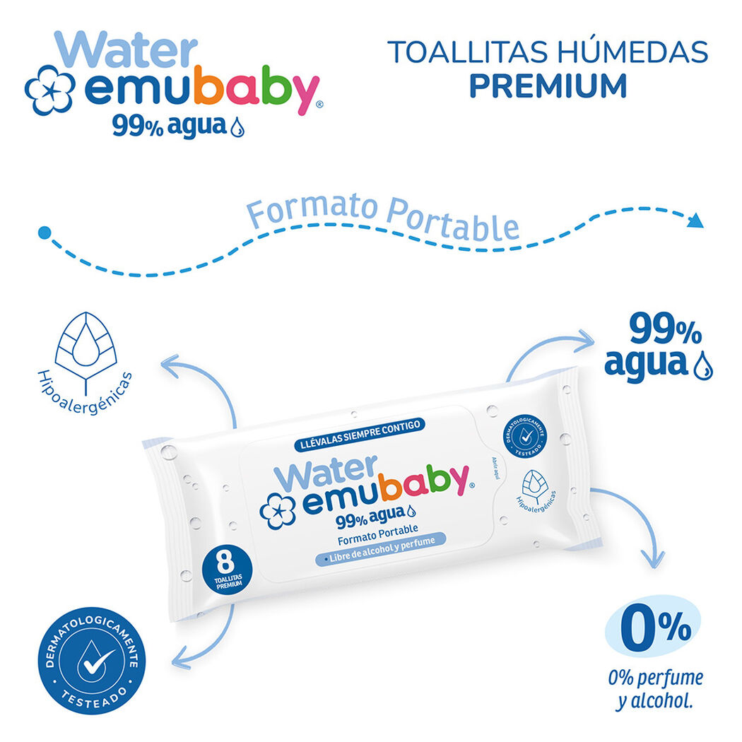 Toallitas H&uacute;medas Portables Emubaby Water 32Un, , large image number 4