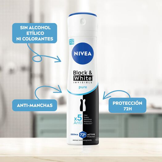 DESODORANTE SPRAY NIVEA INVISIBLE BLACK & WHITE PURE 150ML, , large image number 2