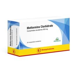Metformina 850 mg Caja x 30 Comprimidos Recubiertos