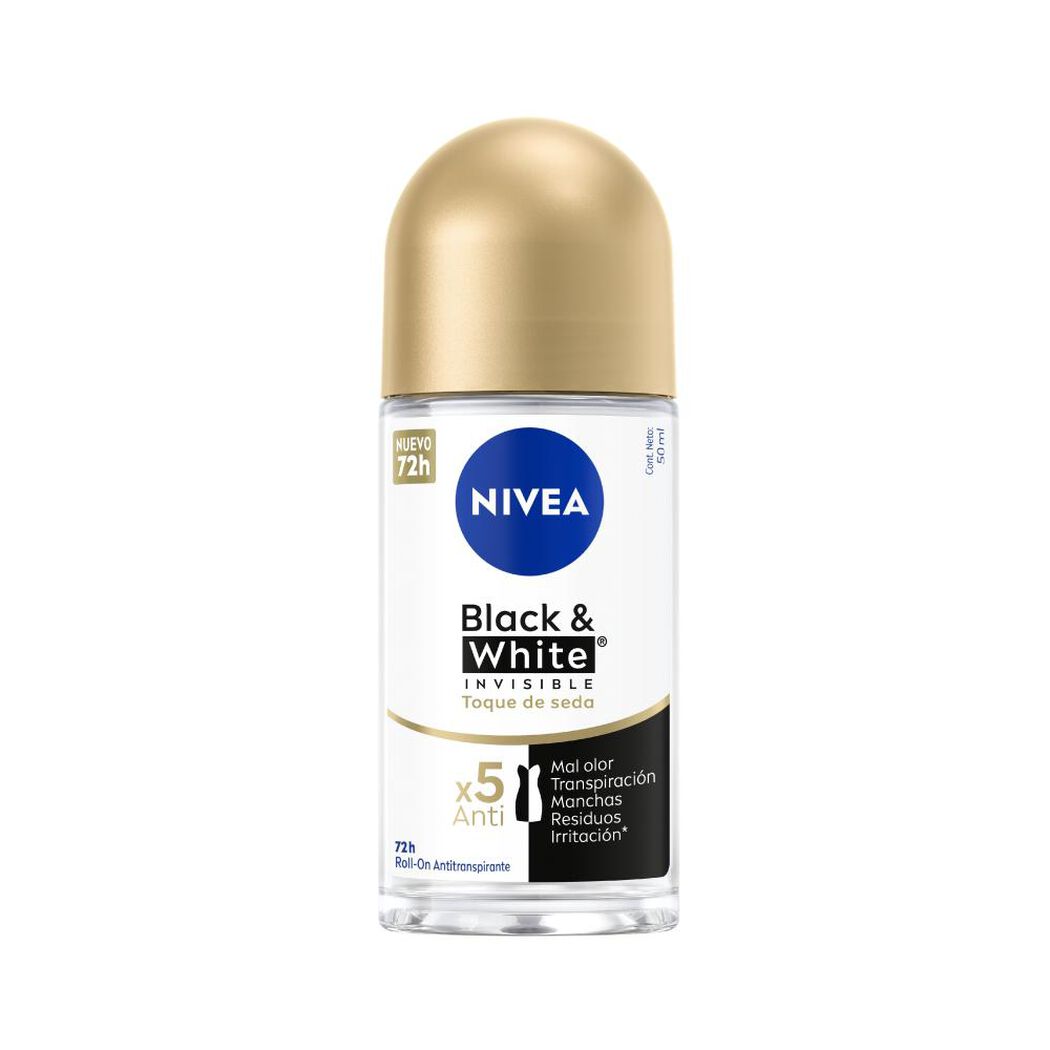Desodorante Nivea Roll On Black & Whita Invisible Toque Seda 50 mL, , large image number 1