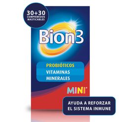 Multivitamínico para niños Bion3 Mini con Minerales y Probióticos sabor Frambuesa 60 Comp