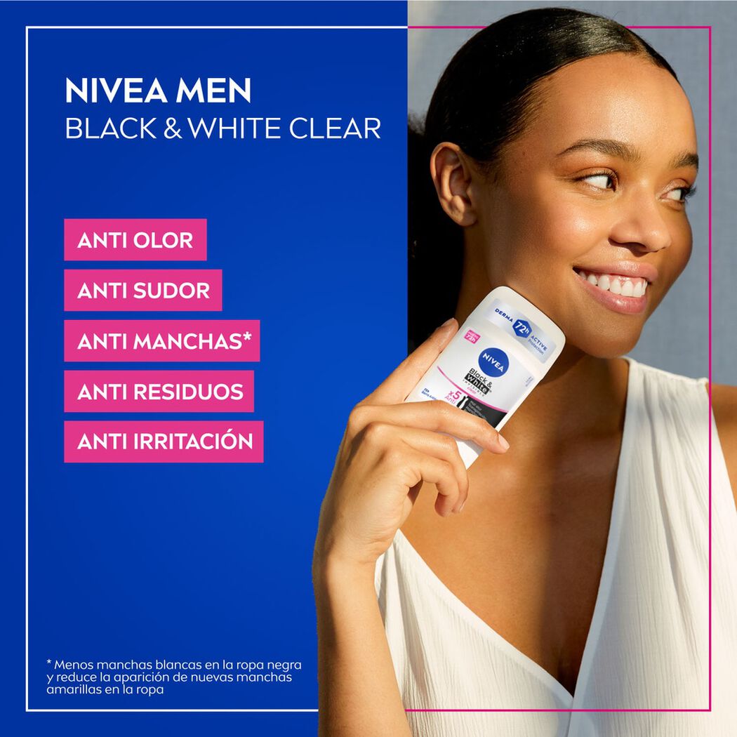 Desodorante Stick Nivea Black & White Clear 50 ml, , large image number 3