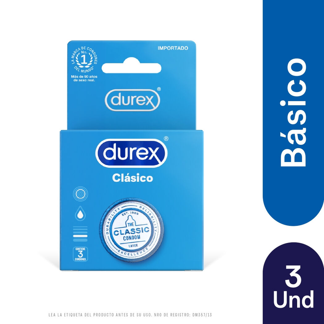 Durex Condones Cl&aacute;sico 3 unidades, , large image number 0