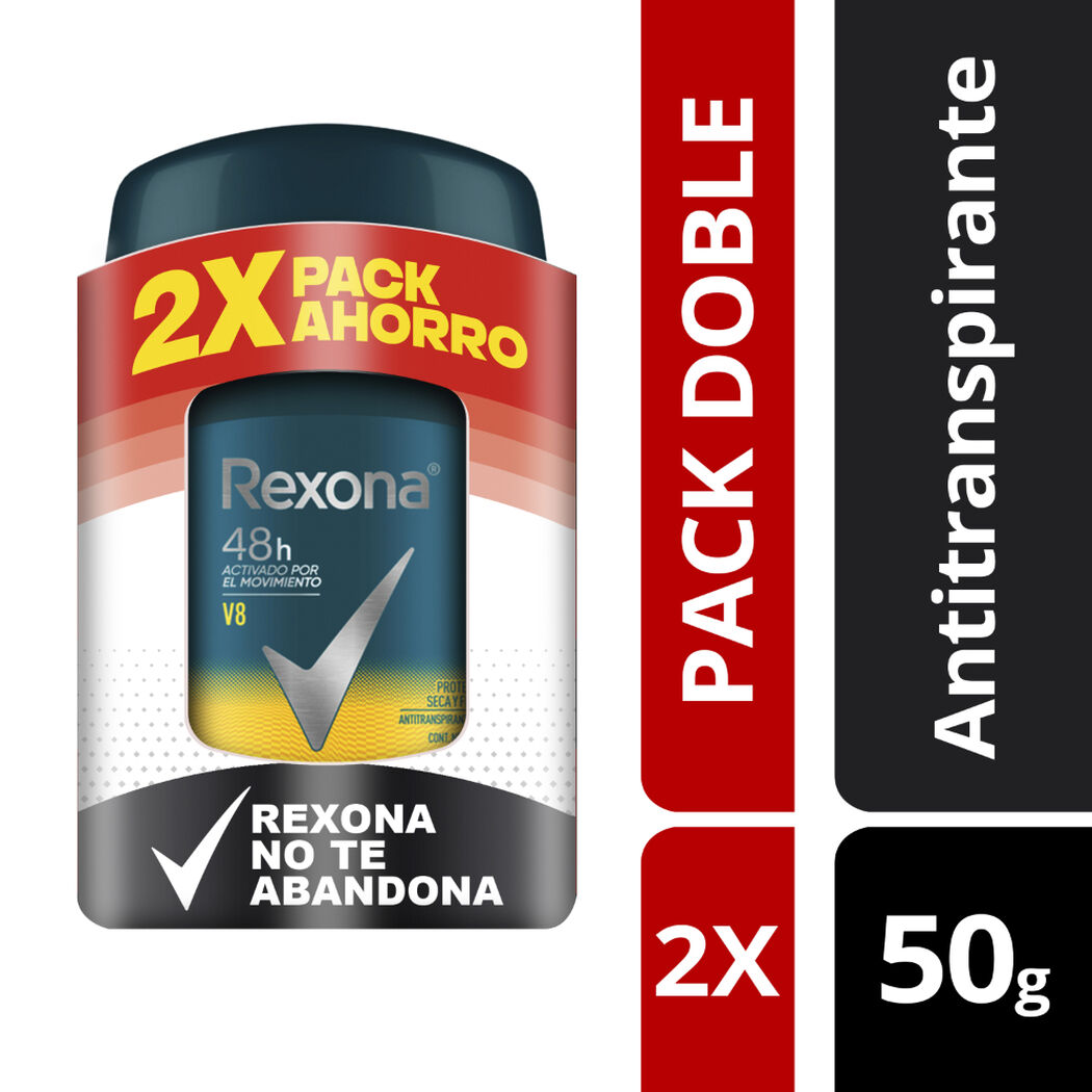Pack 2 Rexona Desodorante Barra V8 50gr, , large image number 0