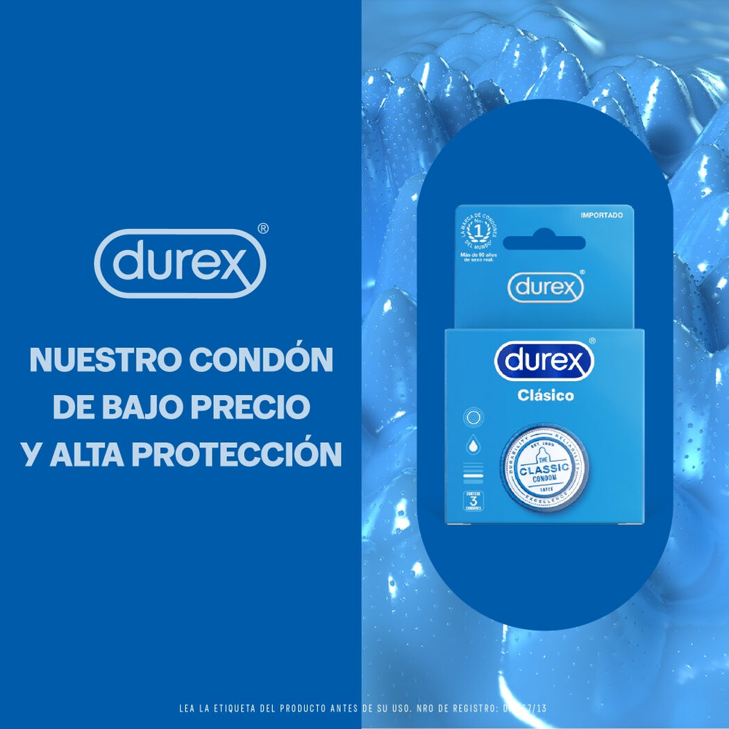 Durex Condones Cl&aacute;sico 3 unidades, , large image number 1