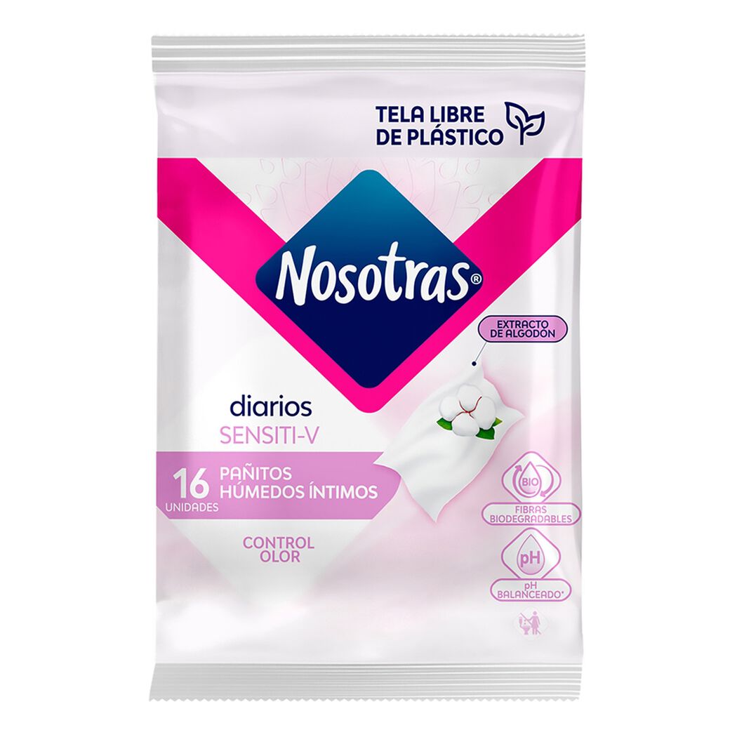 Nosotras Toallitas Humedas Intima F&oacute;mula Sensiti-V x 16 Unidades, , large image number 1