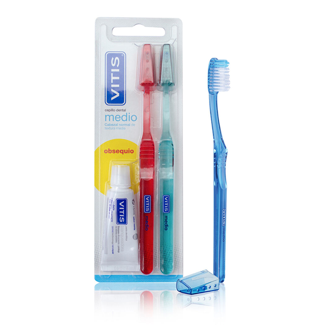 Cepillo de Dientes Vitis Duplo Medio 2 un + Pasta Dental Aloe 1 un, , large image number 0
