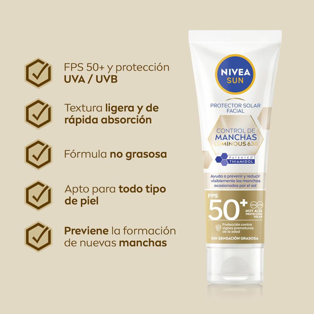 Protector Solar Nivea Sun Luminous FPS 50+ 40Ml, , large image number 2