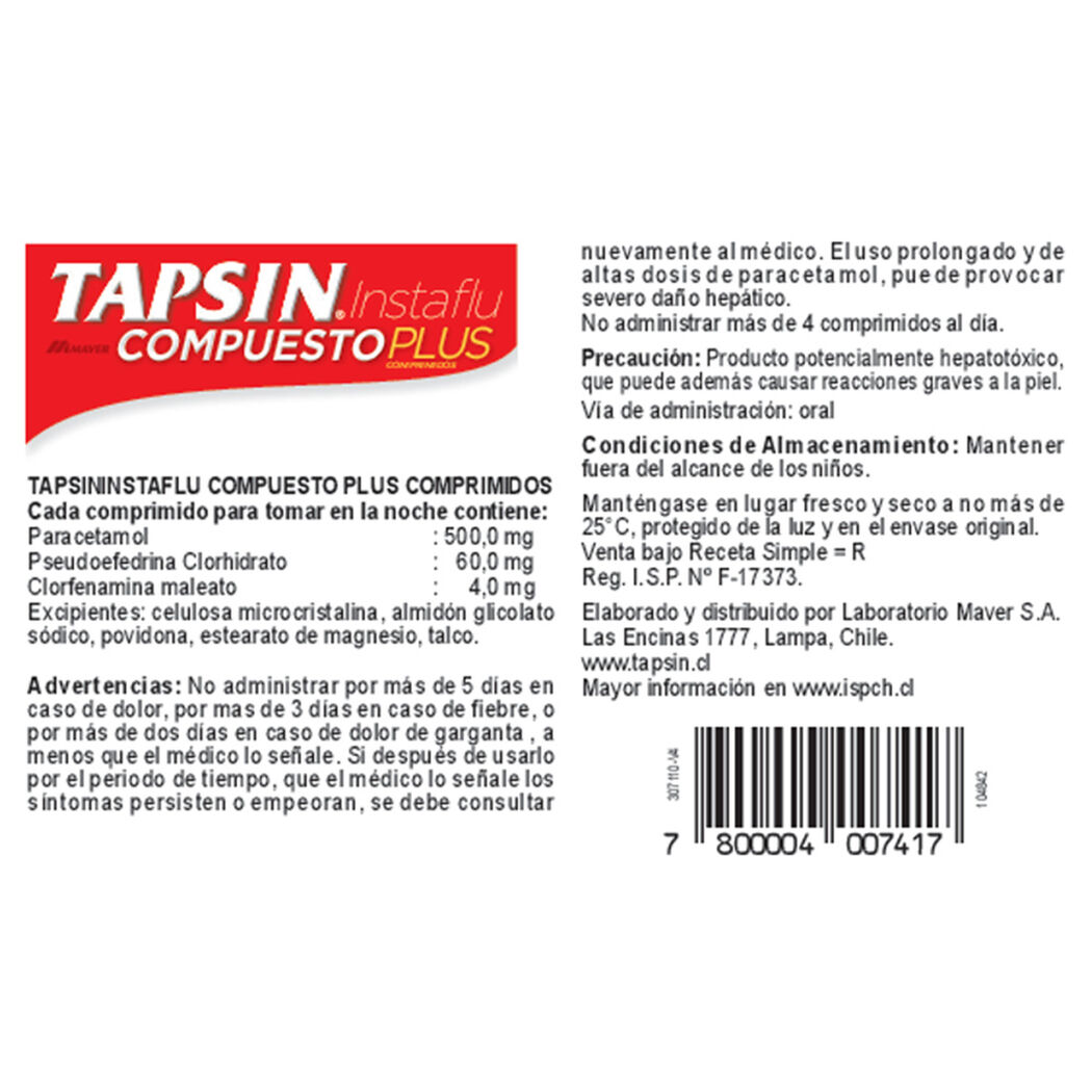 Tapsin Instaflu Comp Plus 12 Comprimidos, , large image number 1