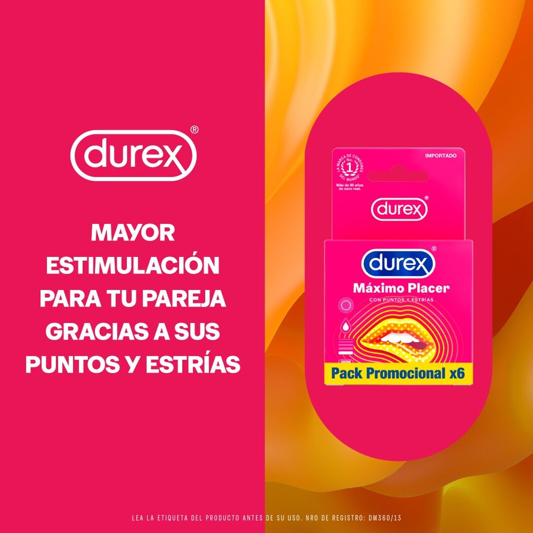 Preservativo Durex M&aacute;ximo Placer 6Un, , large image number 1