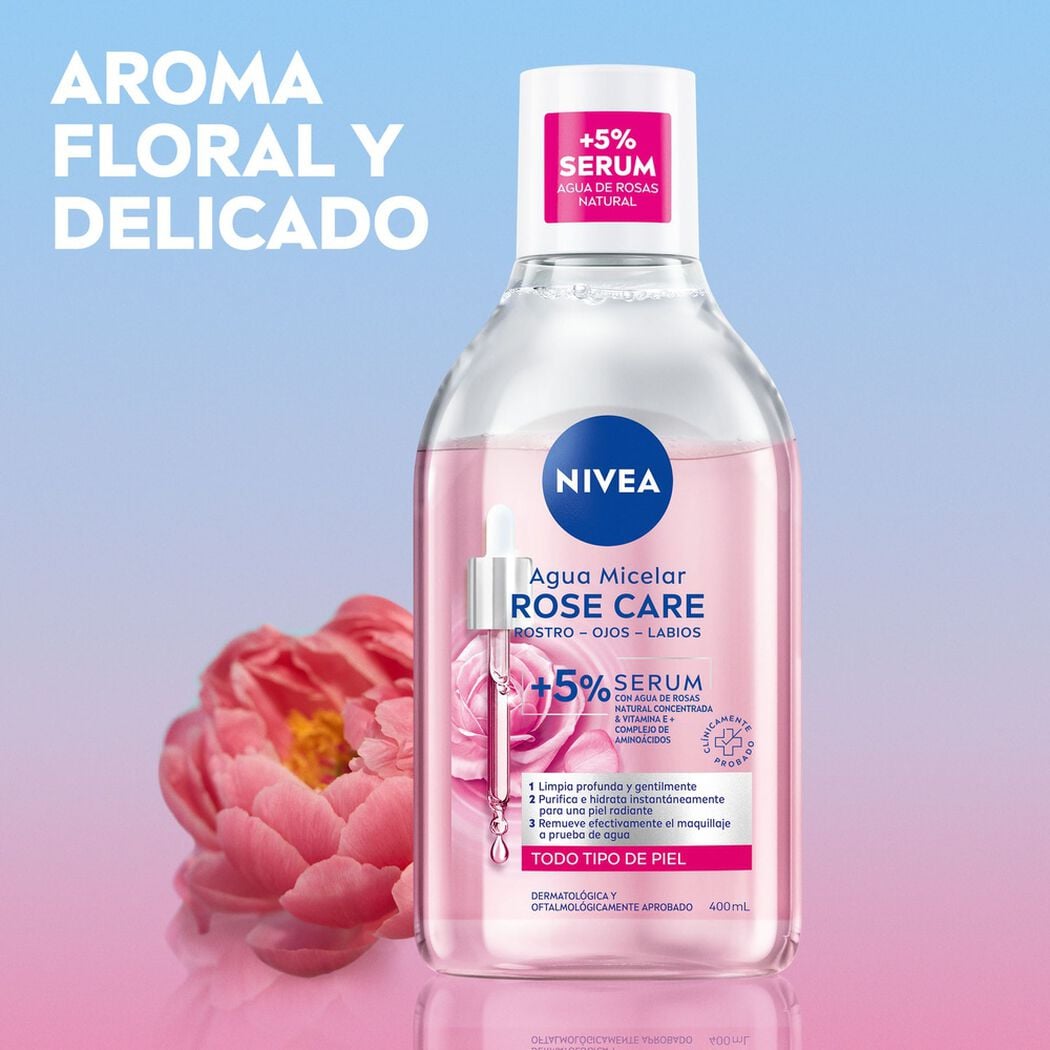 Agua Micelar Nivea Facial Rose Care Limpieza Suave 400 ml, , large image number 2