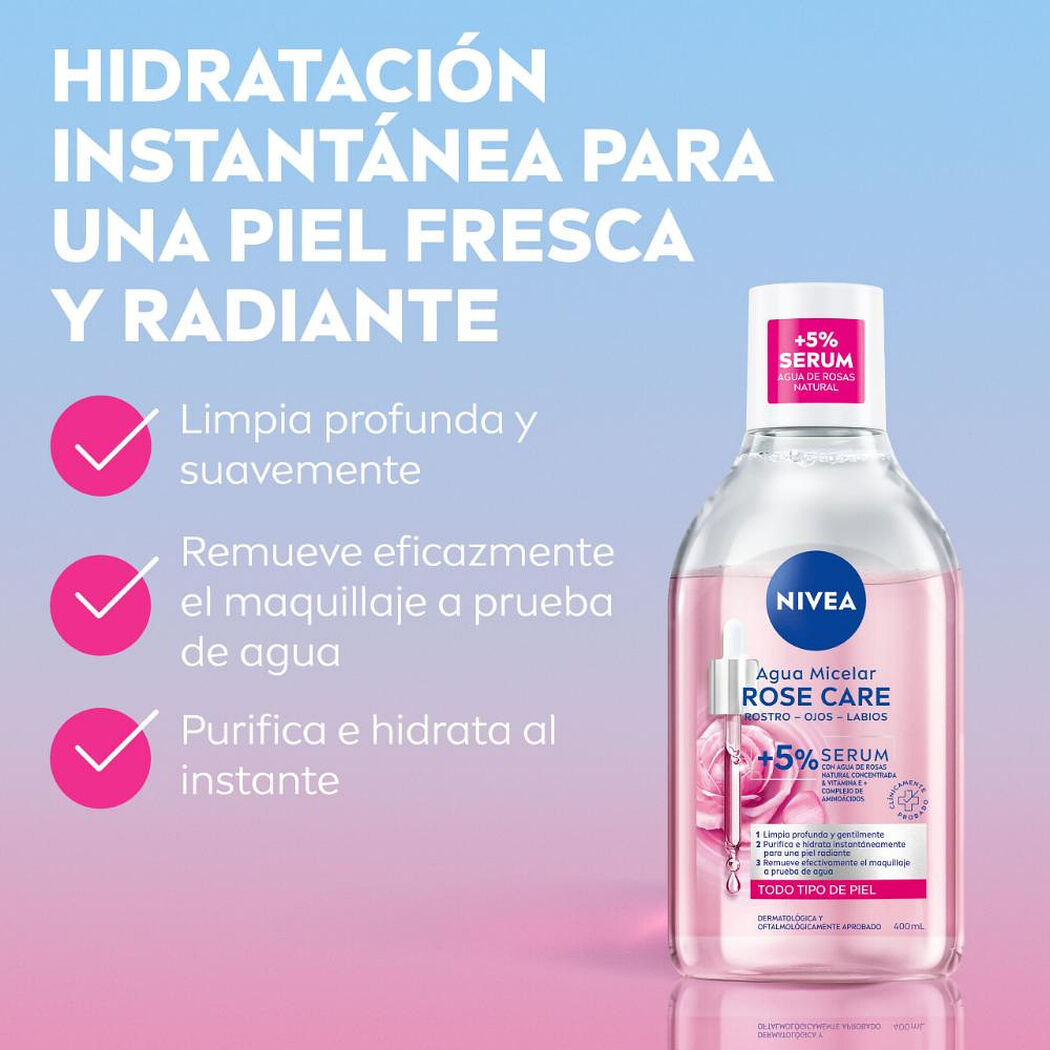 Agua Micelar Nivea Facial Rose Care Limpieza Suave 400 ml, , large image number 2