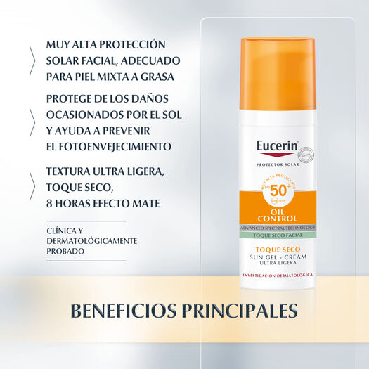 Protector solar facial en gel crema FPS 50