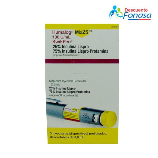 Insulina Humalog Mix 25 Kiwik Pen 100 UI/mL Suspension Inyectable x 5 Dispositivos 3 mL, , large image number 0