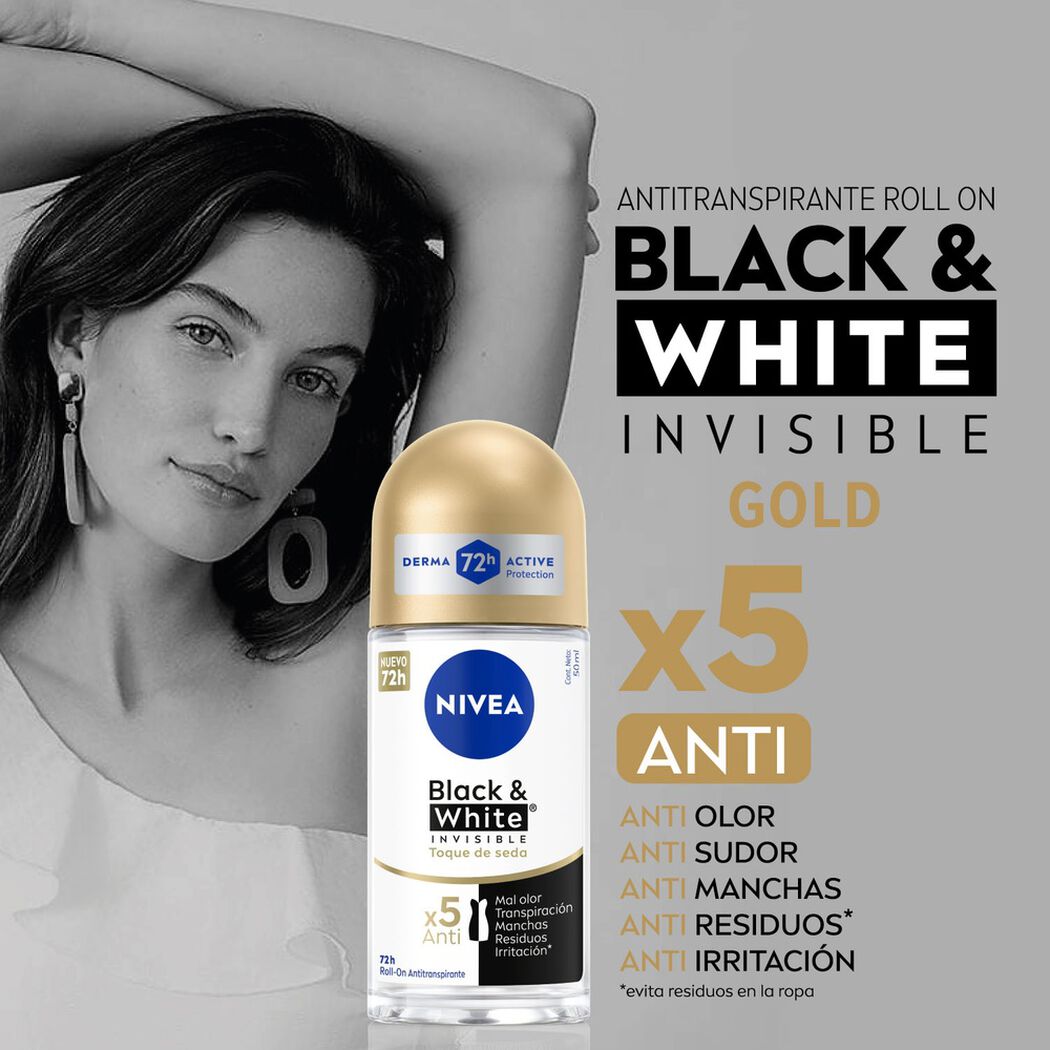 Desodorante Nivea Roll On Black & Whita Invisible Toque Seda 50 mL, , large image number 2