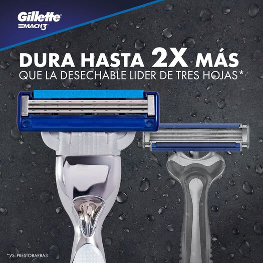 Máquina De Afeitar Recargable Gillette Mach3 Turbo Con Banda De Mayor Duración, 1 Unidad, , large image number 2