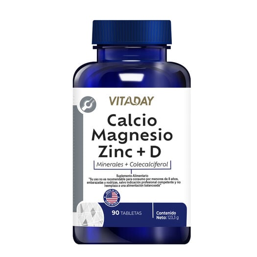 Vitaday Calcio-Magnesio-Zinc + D 90 Tabletas, , large image number 0