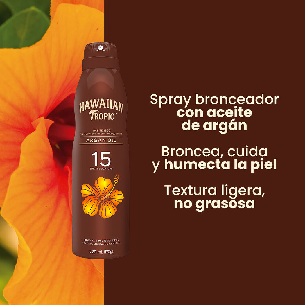 Bronceador Hawaiian Tropic Aceite Seco Argan FPS 15 170 ml, , large image number 1