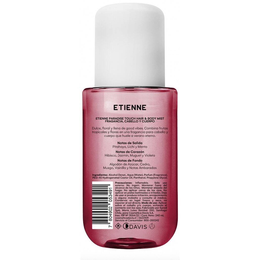 Touch Hair & Body Mist Fragancia Paradise 240 ml Etienne, , large image number 3