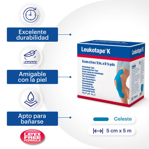 Leukotape K Tape Neuromuscular Celeste 5cm x 5m 1 Und., , large image number 0