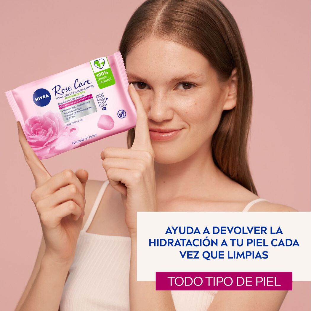Toallitas Desmaquillantes Faciales Nivea Rose Care 25uds, , large image number 2