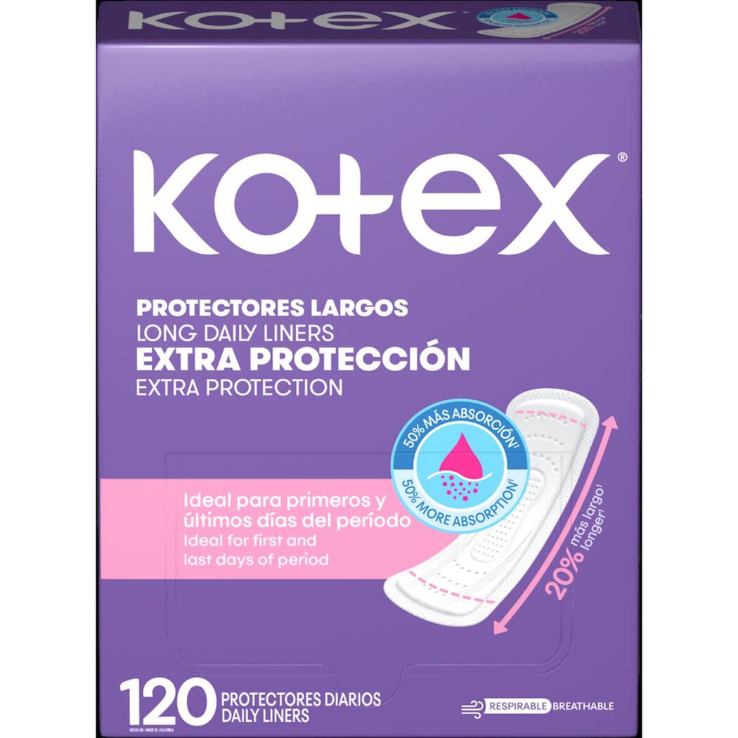 Protector Diario Kotex Largo 120 unidades, , large image number 0