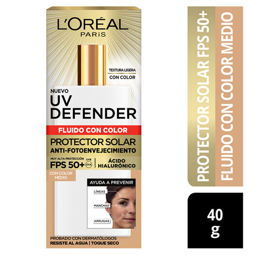 Uv Defender Fluido Cuidado Anti Fotoenvejecimiento Tono Medio Fps50+ 40ml, , large image number 0