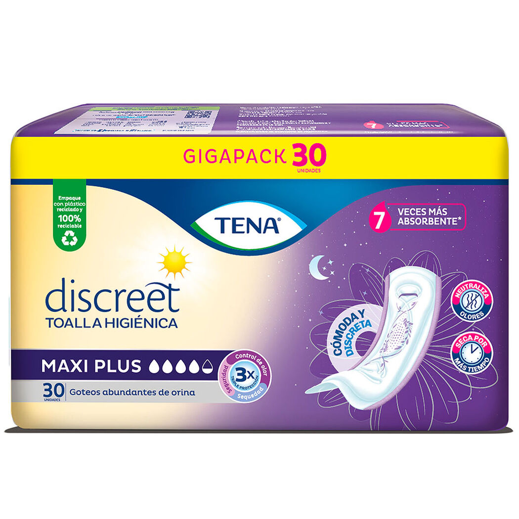 Toalla Higiénica Tena Discreet Maxi Plus 30 un, , large image number 1