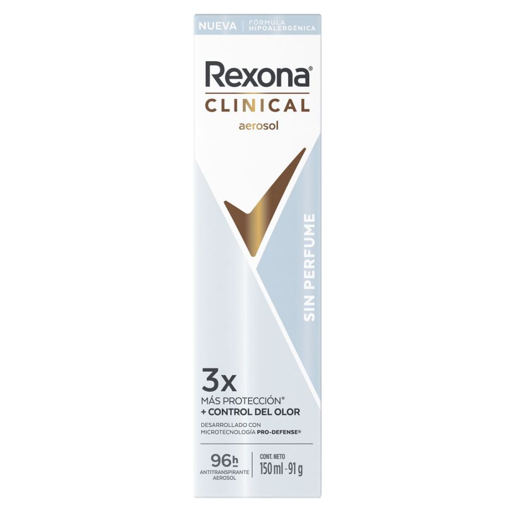 Rexona Clinical Desodorante en aerosol Sin Perfume 150 ml, , large image number 0