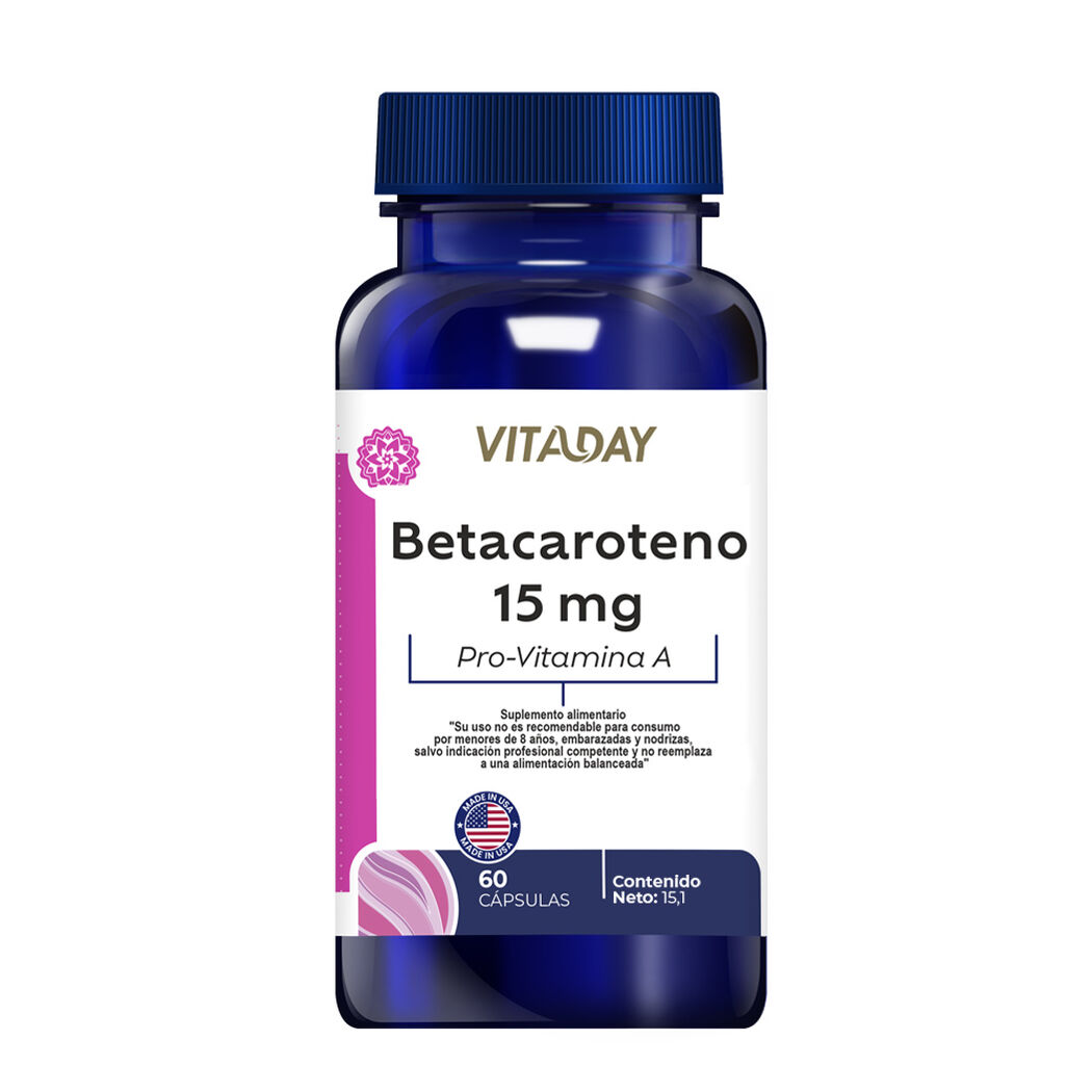 Betacaroteno Vitaday 15 mg 60 C&aacute;psulas, , large image number 0