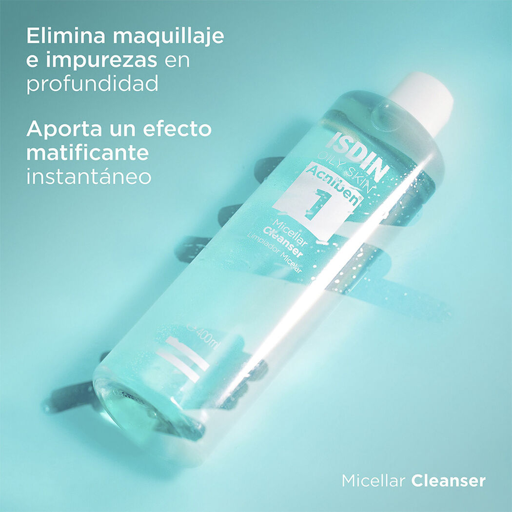 Agua Micelar Isdin Acniben Limpiador Facial Piel Grasa 400 mL, , large image number 1