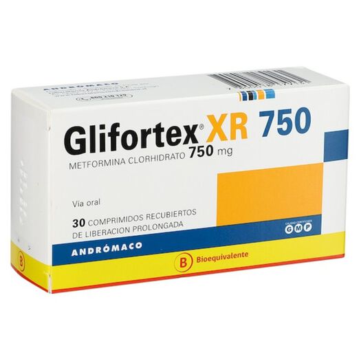 Glifortex XR 750 mg x 30 Comprimidos Recubiertos de Liberación Prolongada, , large image number 0
