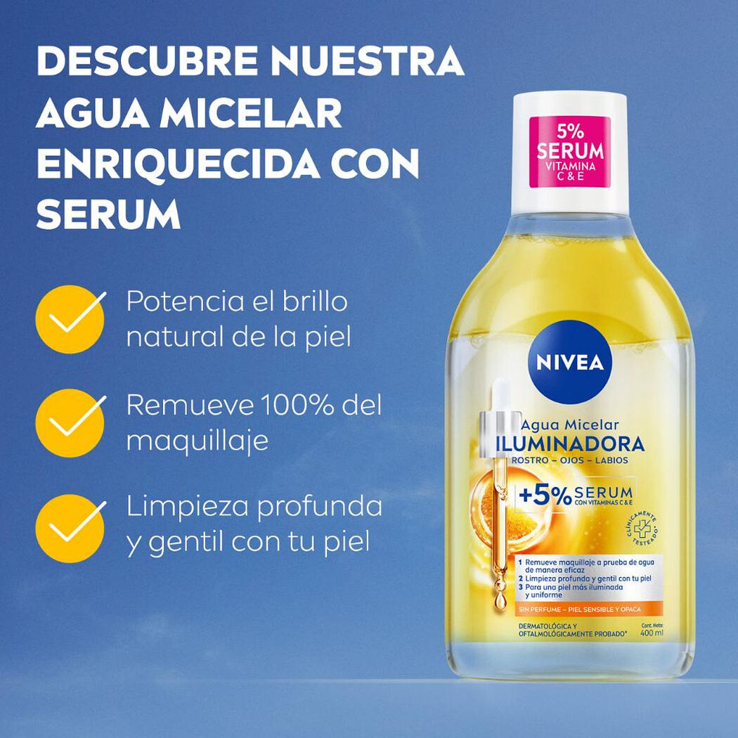 Agua Micelar Facial Iluminadora Nivea 400 ml, , large image number 2