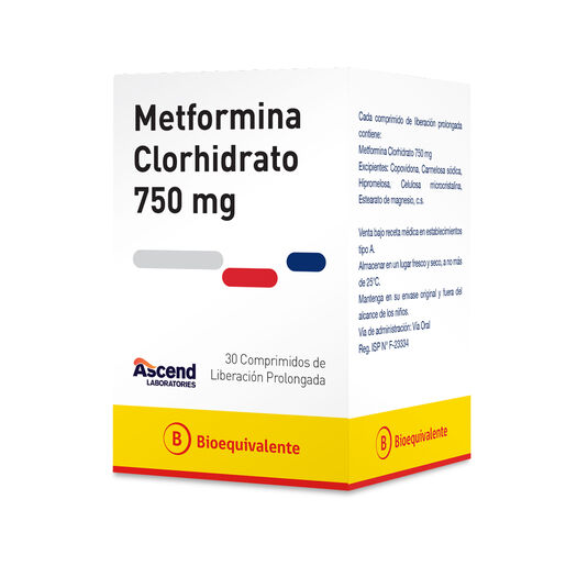Metformina LP 750 mg x 30 Comprimidos de Liberación Prolongada ASCEND, , large image number 0