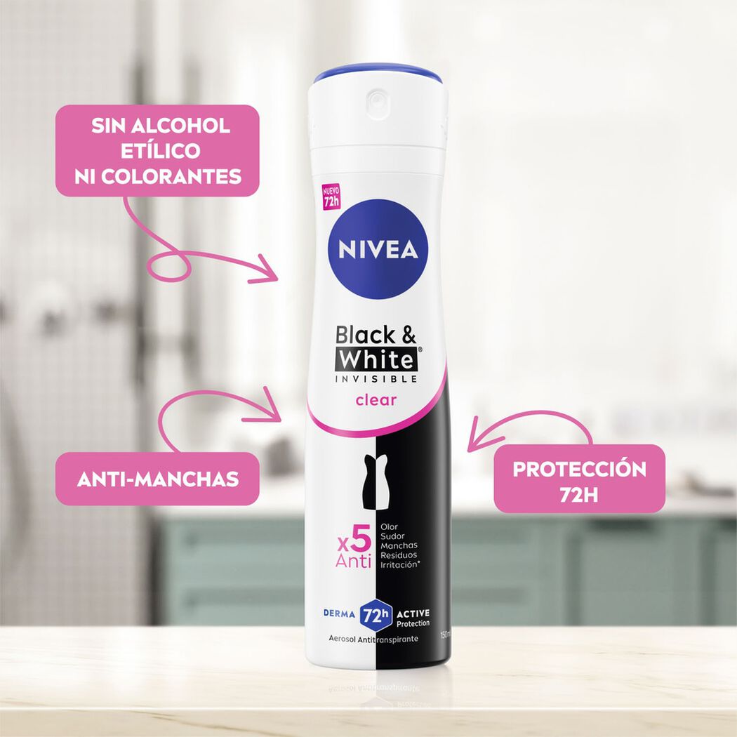 Desodorante Nivea Spray Black & White Clear 150 mL, , large image number 1