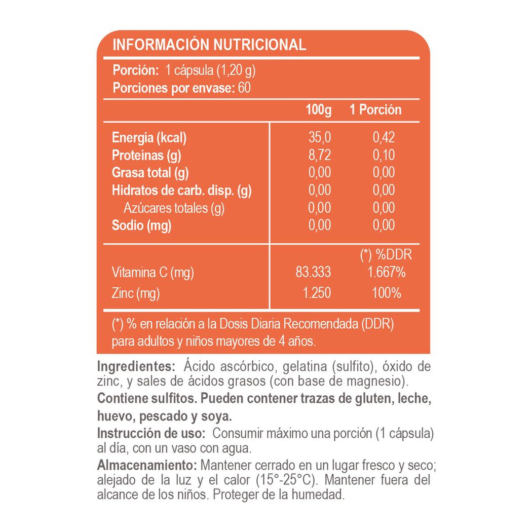 Vitaday Vitamina C 1000 mg + Zinc x 60 C&aacute;psulas, , large image number 1