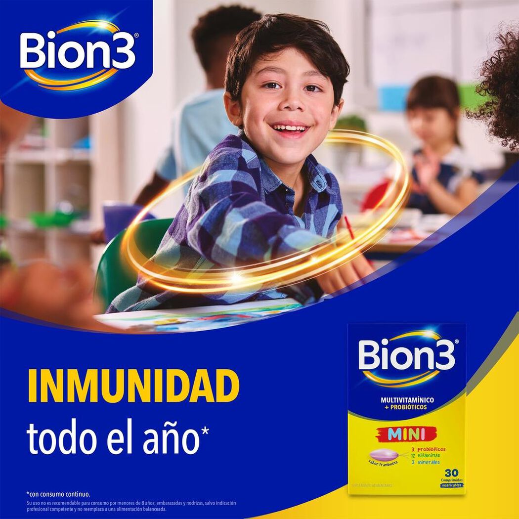 Bion3 Mini con Vitaminas, Minerales y Probióticos 30 Comprimido Masticable, , large image number 1