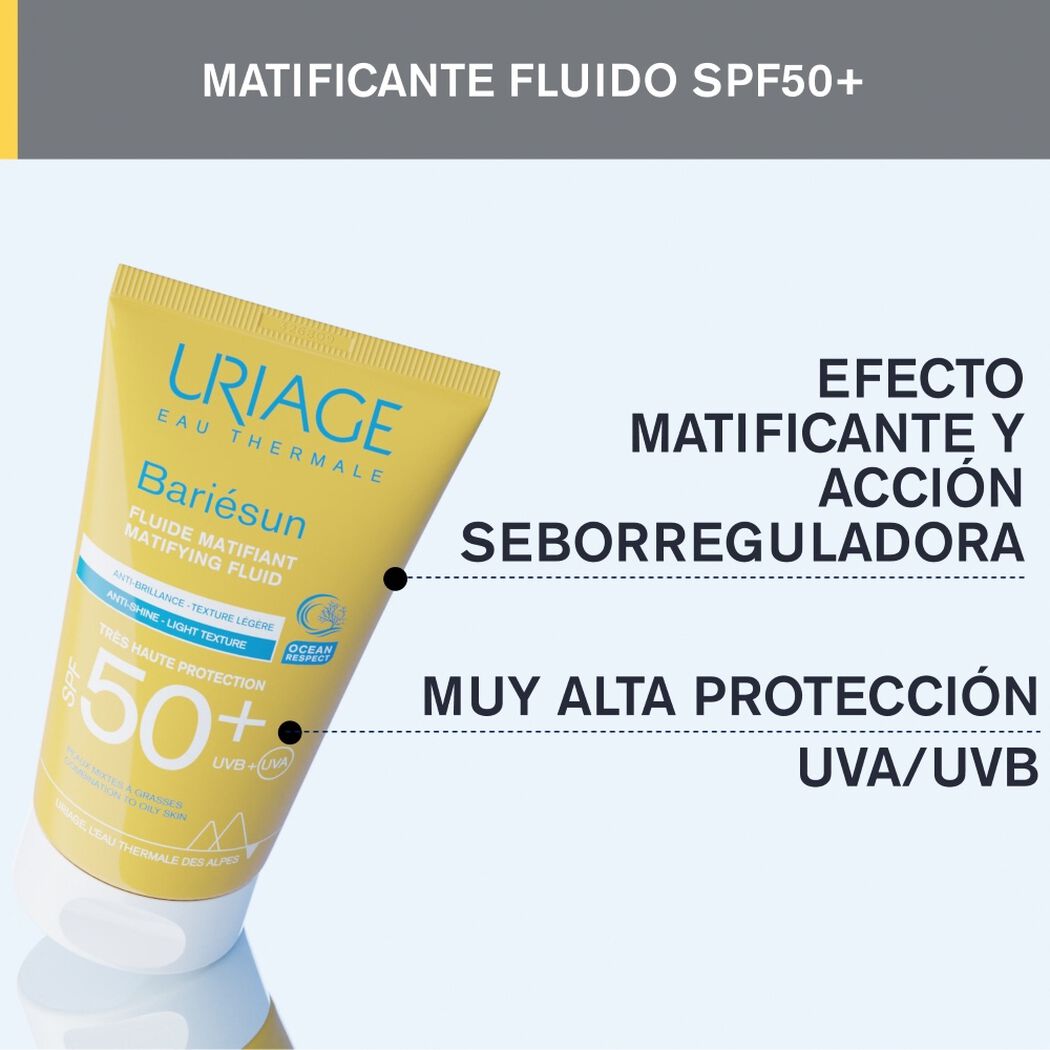 Protector Solar Uriage Bariesun Fluido Matificante FPS 50+ 50 mL, , large image number 1