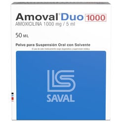 Amoval Duo 1000 mg/5 mL x 50 mL Polvo Para Suspensión Oral Con Solvente