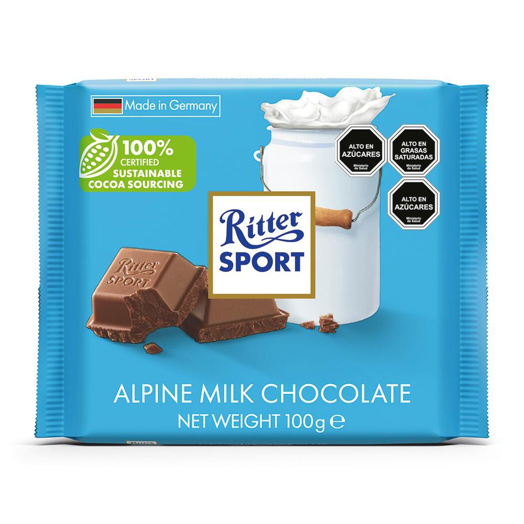 Chocolate Ritter Sport Leche Alpes 100 g, , large image number 0